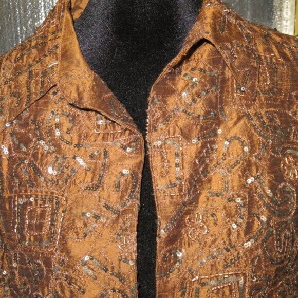 Chico's Vintage Hand Beaded Sequined Gold & Black Metallic Jacket chico 2 US 12 - Picture 3 of 9